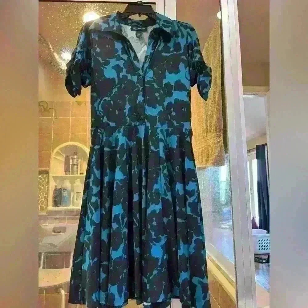 INC International Concepts blue and black for and flare dress. Size Medium.
